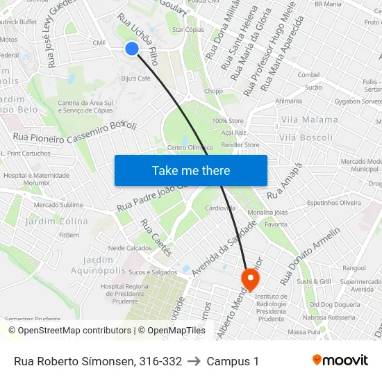 Rua Roberto Símonsen, 316-332 to Campus 1 map