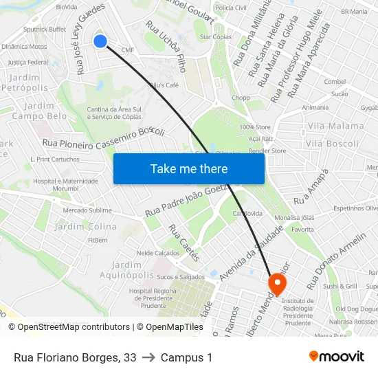Rua Floriano Borges, 33 to Campus 1 map