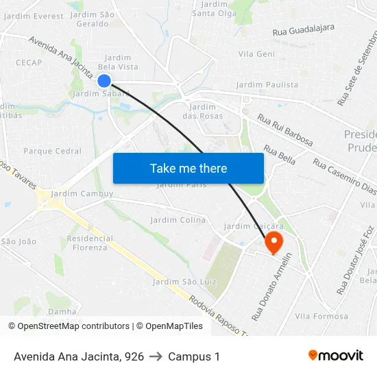 Avenida Ana Jacinta, 926 to Campus 1 map