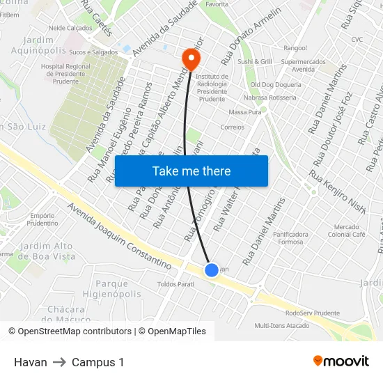 Havan to Campus 1 map