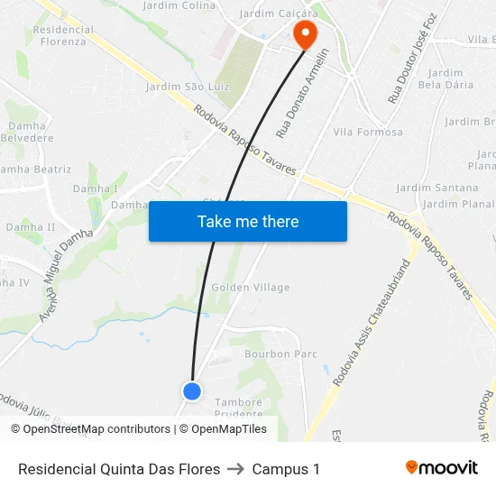 Residencial Quinta Das Flores to Campus 1 map