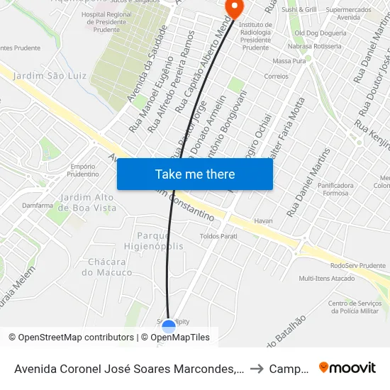 Avenida Coronel José Soares Marcondes, 4838-4936 to Campus 1 map