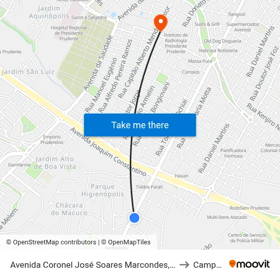 Avenida Coronel José Soares Marcondes, 4527-4629 to Campus 1 map