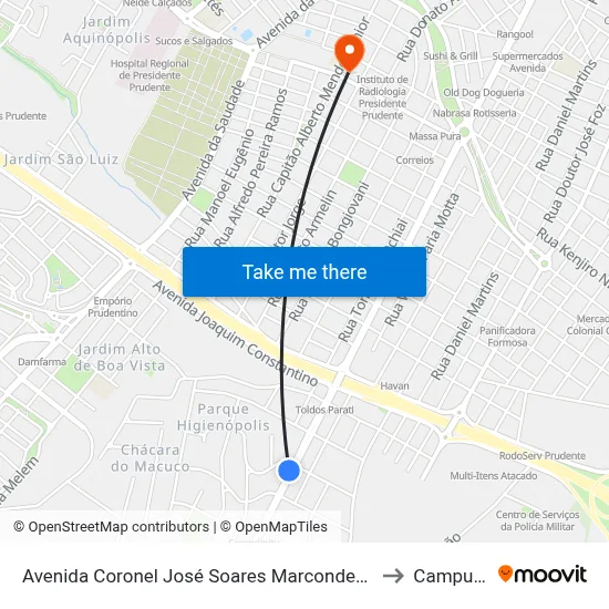 Avenida Coronel José Soares Marcondes, 4554 to Campus 1 map
