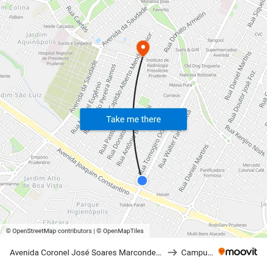 Avenida Coronel José Soares Marcondes, 4036 to Campus 1 map