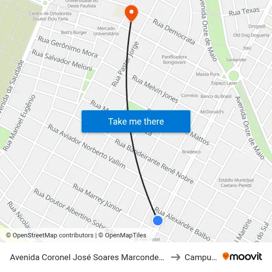 Avenida Coronel José Soares Marcondes, 3758 to Campus 1 map
