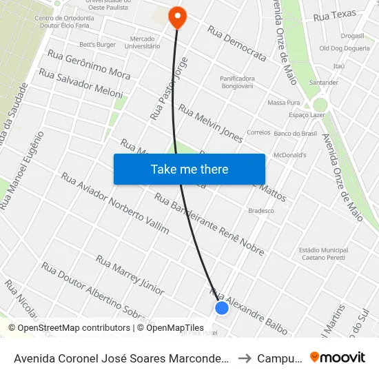 Avenida Coronel José Soares Marcondes, 3773 to Campus 1 map