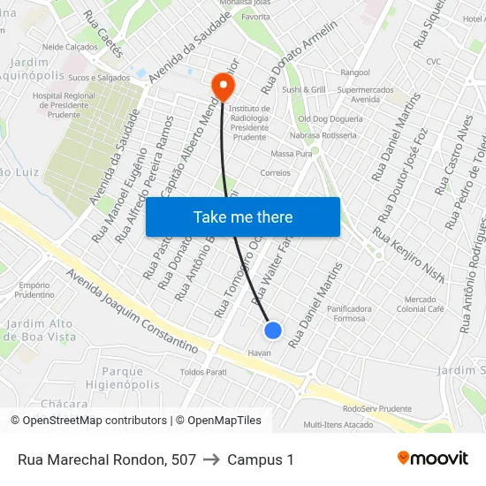 Rua Marechal Rondon, 507 to Campus 1 map