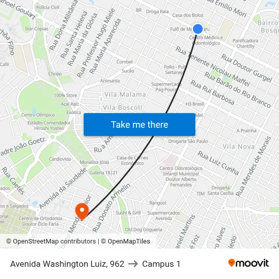 Avenida Washington Luiz, 962 to Campus 1 map