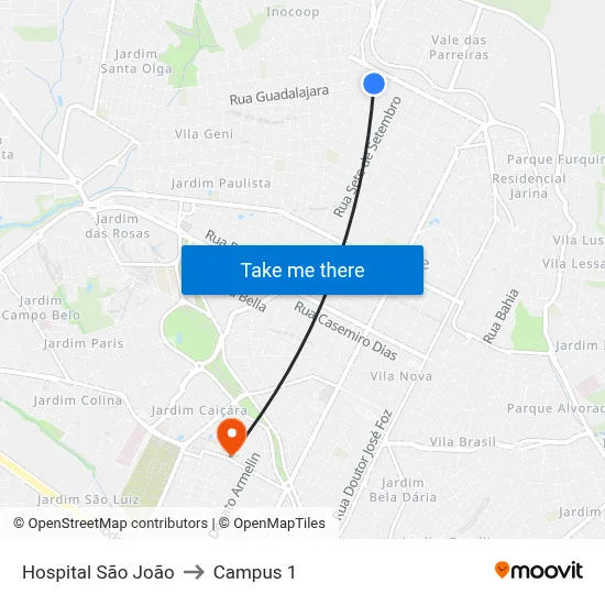 Hospital São João to Campus 1 map