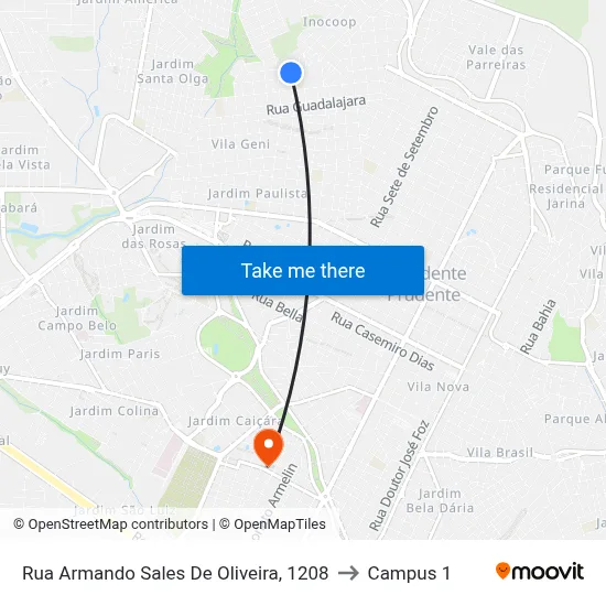 Rua Armando Sales De Oliveira, 1208 to Campus 1 map