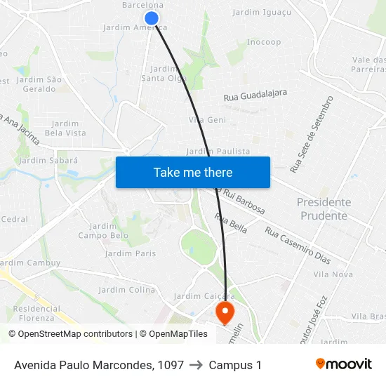 Avenida Paulo Marcondes, 1097 to Campus 1 map