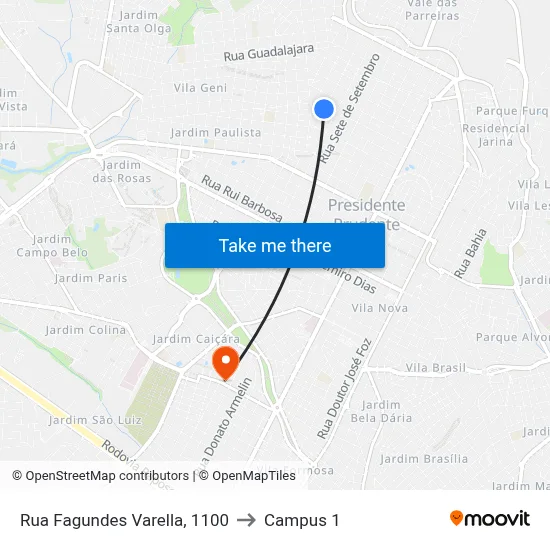 Rua Fagundes Varella, 1100 to Campus 1 map
