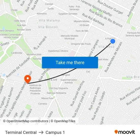 Terminal Central to Campus 1 map