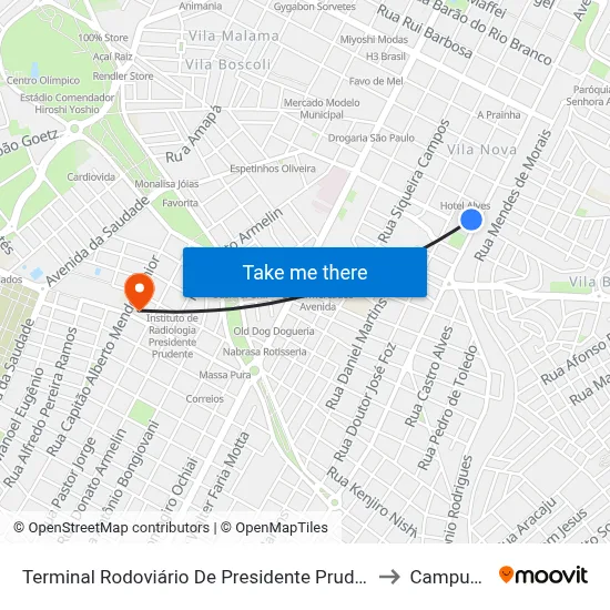 Terminal Rodoviário De Presidente Prudente to Campus 1 map