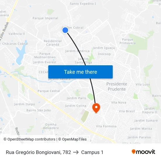 Rua Gregório Bongiovani, 782 to Campus 1 map