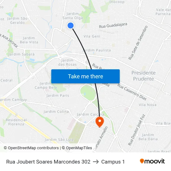 Rua Joubert Soares Marcondes 302 to Campus 1 map