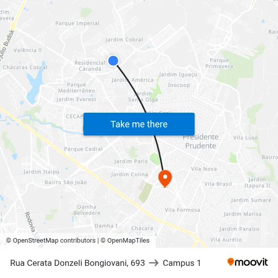 Rua Cerata Donzeli Bongiovani, 693 to Campus 1 map