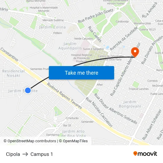 Cipola to Campus 1 map