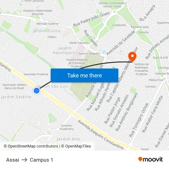 Assaí to Campus 1 map