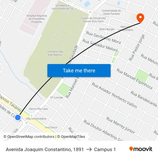 Avenida Joaquim Constantino, 1891 to Campus 1 map