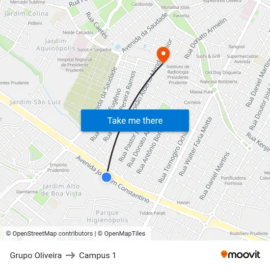 Grupo Oliveira to Campus 1 map