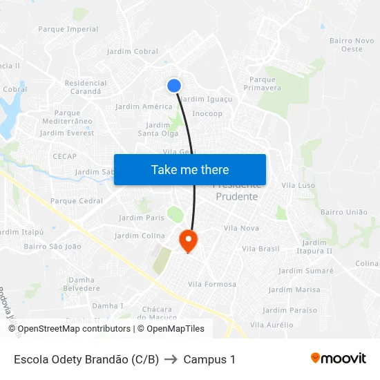 Escola Odety Brandão (C/B) to Campus 1 map