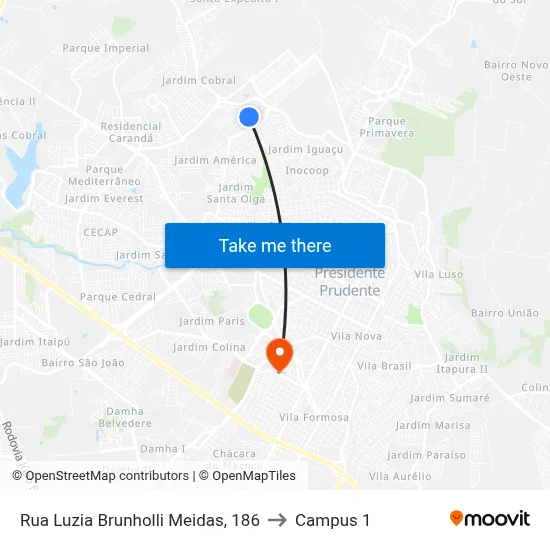 Rua Luzia Brunholli Meidas, 186 to Campus 1 map
