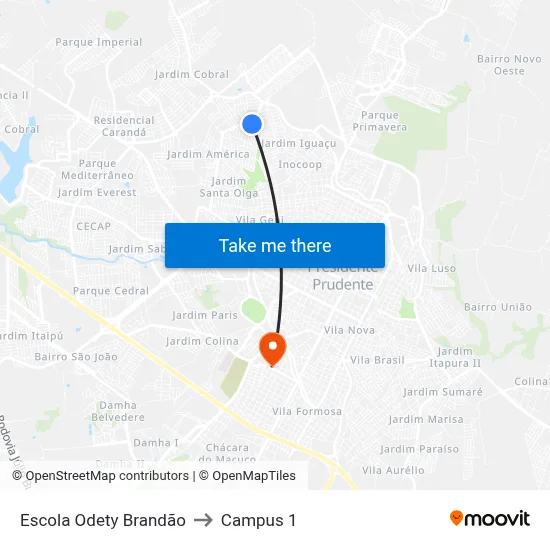 Escola Odety Brandão to Campus 1 map