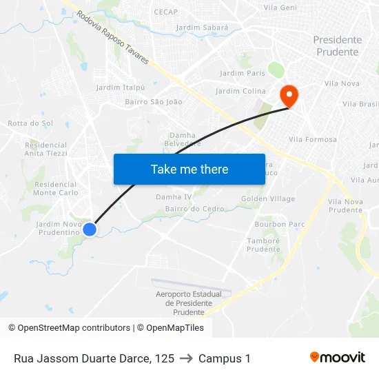 Rua Jassom Duarte Darce, 125 to Campus 1 map