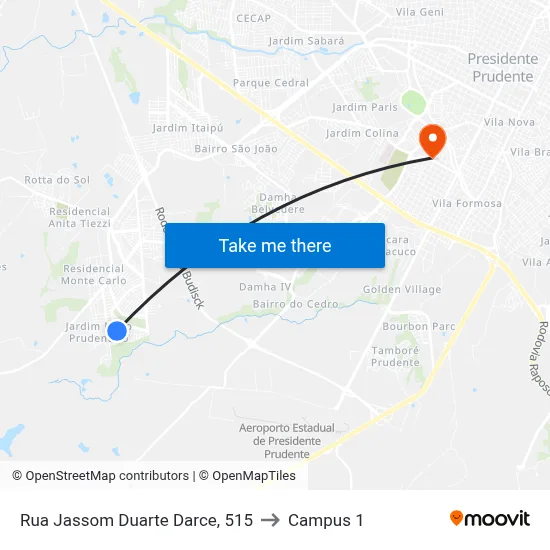 Rua Jassom Duarte Darce, 515 to Campus 1 map