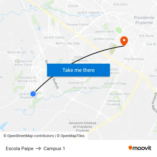 Escola Paipe to Campus 1 map