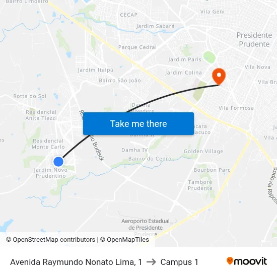 Avenida Raymundo Nonato Lima, 1 to Campus 1 map