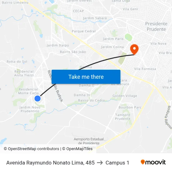 Avenida Raymundo Nonato Lima, 485 to Campus 1 map
