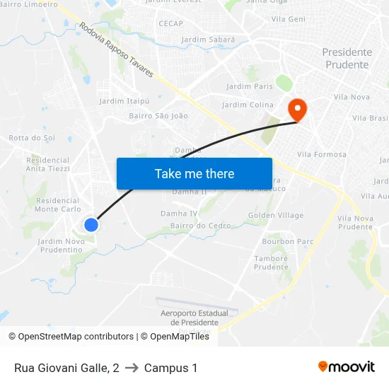 Rua Giovani Galle, 2 to Campus 1 map