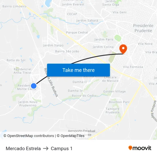 Mercado Estrela to Campus 1 map
