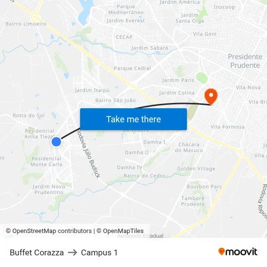 Buffet Corazza to Campus 1 map