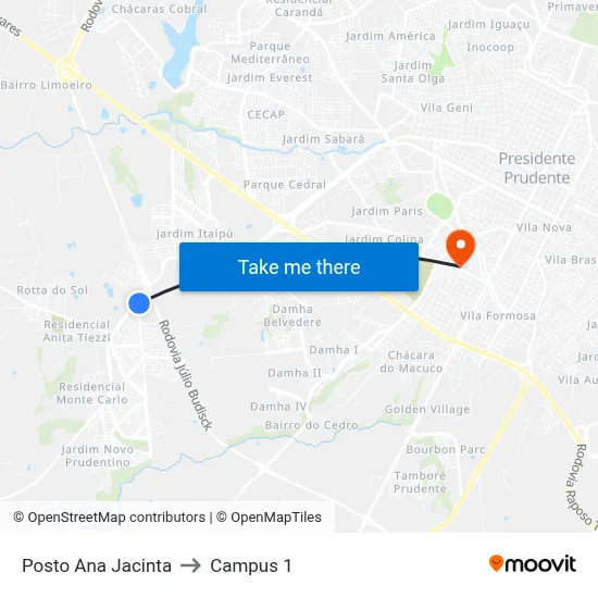 Posto Ana Jacinta to Campus 1 map