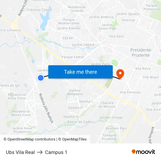 Ubs Vila Real to Campus 1 map