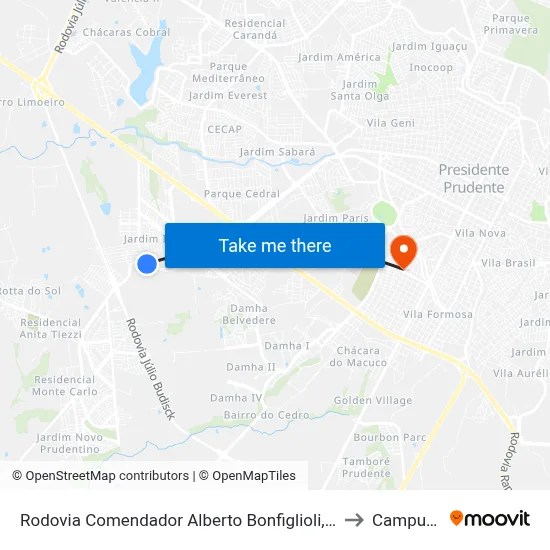 Rodovia Comendador Alberto Bonfiglioli, 2257 to Campus 1 map