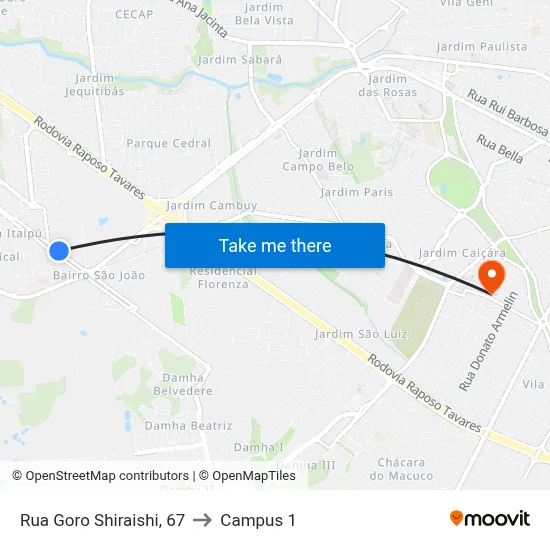 Rua Goro Shiraishi, 67 to Campus 1 map