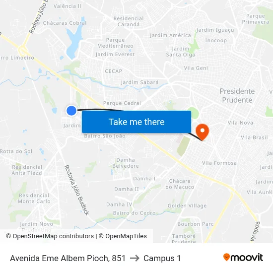 Avenida Eme Albem Pioch, 851 to Campus 1 map