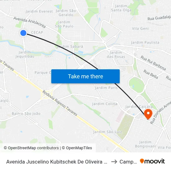Avenida Juscelino Kubitschek De Oliveira Presidente, 1305 to Campus 1 map