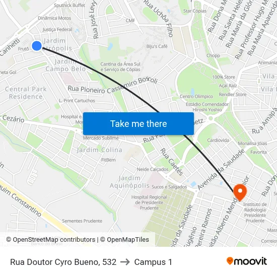 Rua Doutor Cyro Bueno, 532 to Campus 1 map
