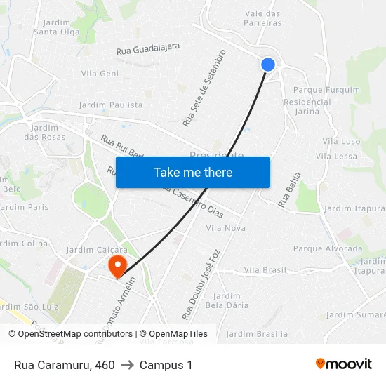 Rua Caramuru, 460 to Campus 1 map