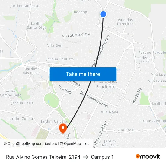 Rua Alvino Gomes Teixeira, 2194 to Campus 1 map