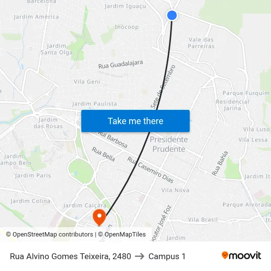 Rua Alvino Gomes Teixeira, 2480 to Campus 1 map