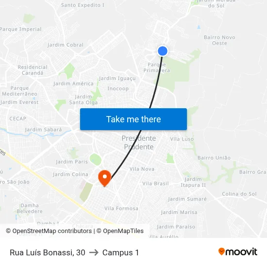 Rua Luís Bonassi, 30 to Campus 1 map