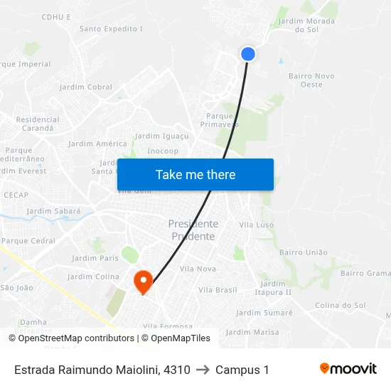 Estrada Raimundo Maiolini, 4310 to Campus 1 map