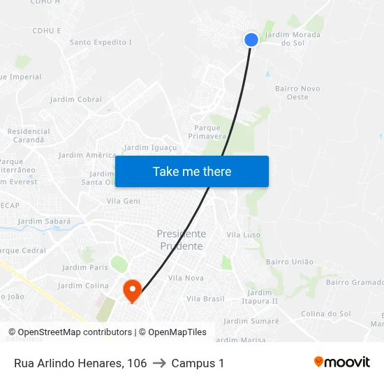 Rua Arlindo Henares, 106 to Campus 1 map